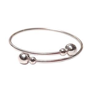 Sterling Silver Double Sphere Ends Bangle Bracelet